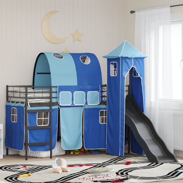 vidaXL Lit mezzanine pour enfants Noir et Bleu 74,5 x 190 cm M&eacute;tал