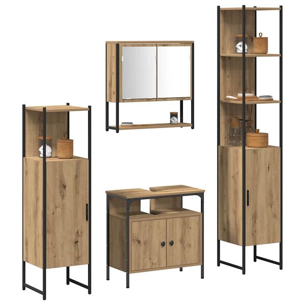 vidaXL Ensemble de mobilier de salle de bain 4 pcs ch&ecirc;ne artisanal