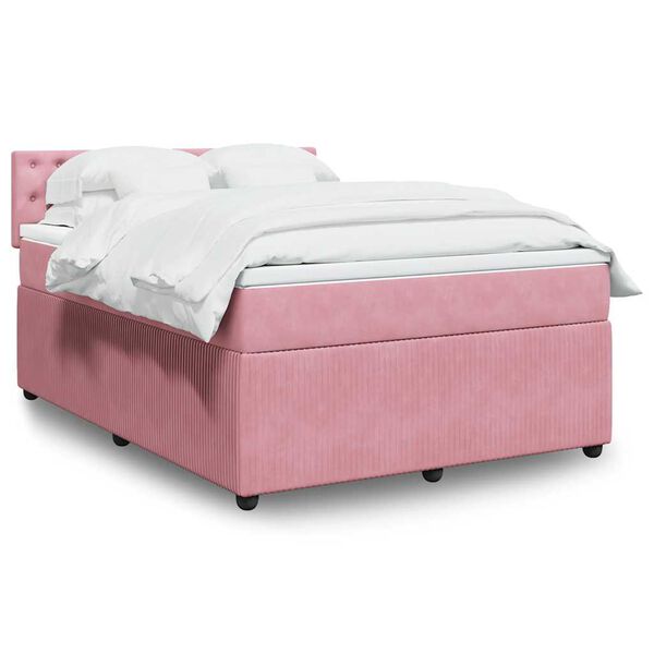 vidaXL Sommier &agrave; lattes de lit avec matelas Rose 140x190 cm Velours