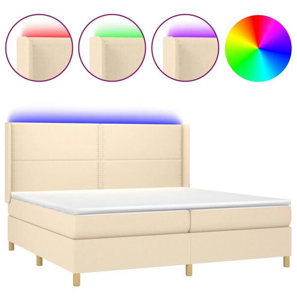 vidaXL Sommier &agrave; lattes de lit matelas et LED Cr&egrave;me 200x200 cm Tissu