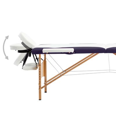 vidaXL Table de massage pliable 2 zones Bois Blanc et violet