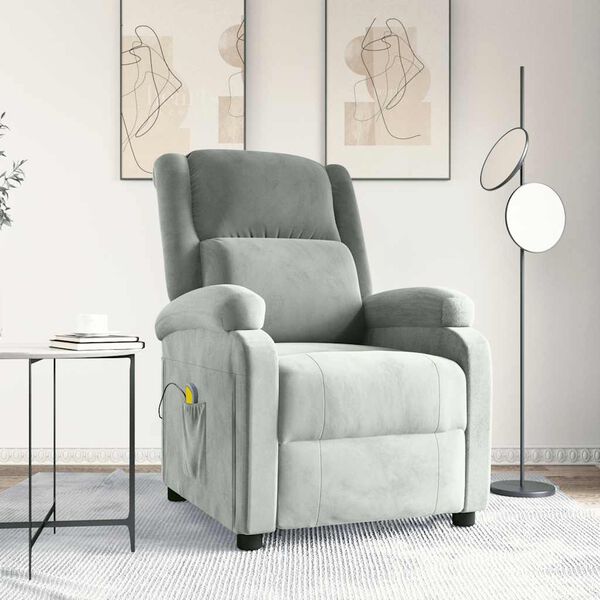 vidaXL Fauteuil de massage gris clair velours