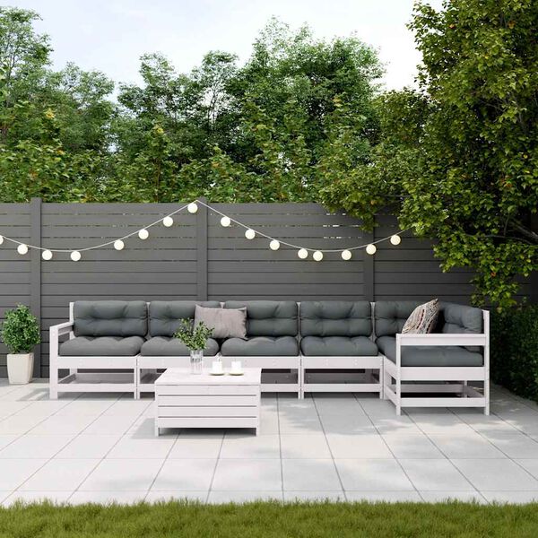 vidaXL Salon de jardin 7 pcs avec coussins blanc bois de pin massif