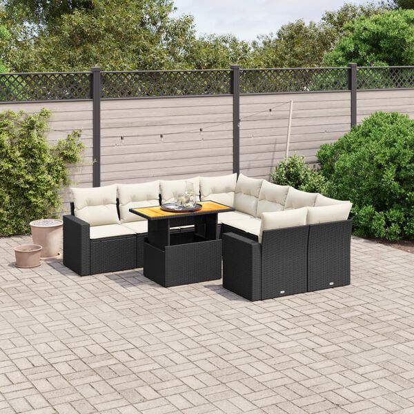 vidaXL Salon de jardin 9 pcs avec coussins noir r&eacute;sine tress&eacute;e