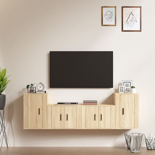 vidaXL Ensemble de meubles TV 4 pcs Ch&ecirc;ne sonoma Bois d'ing&eacute;nierie