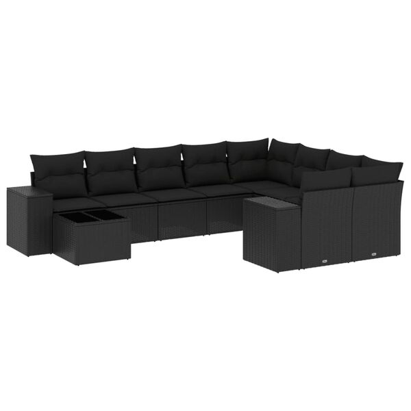 vidaXL Salon de jardin 10 pcs avec coussins noir r&eacute;sine tress&eacute;e