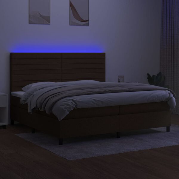 vidaXL Sommier &agrave; lattes de lit matelas et LED Marron fonc&eacute; 200x200 cm