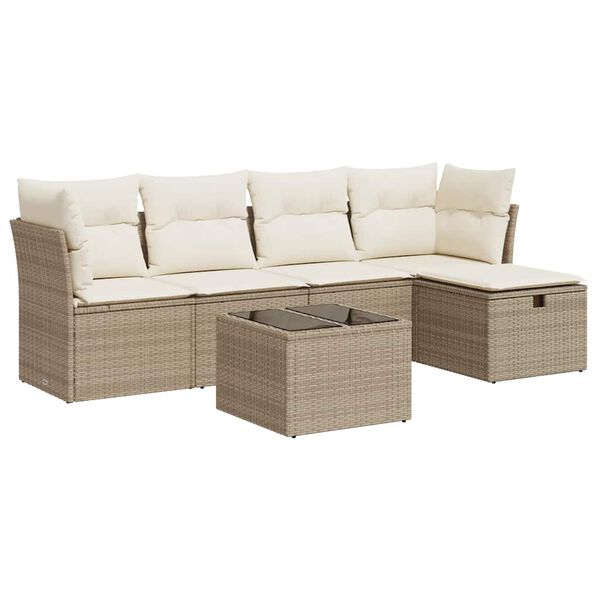 vidaXL Salon de jardin avec coussins 6 pcs beige r&eacute;sine tress&eacute;e