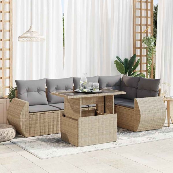vidaXL Salon de jardin avec coussins 6 pcs beige r&eacute;sine tress&eacute;e