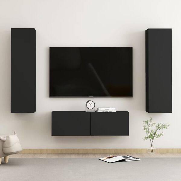vidaXL Ensemble de meubles TV 3 pcs Noir Bois d'ing&eacute;nierie
