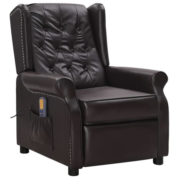 vidaXL Fauteuil de massage Marron Similicuir brillant