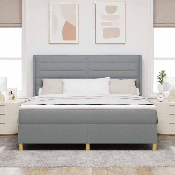 vidaXL Lit &agrave; ressorts avec matelas Gris clair 180 x 200 cm tissu