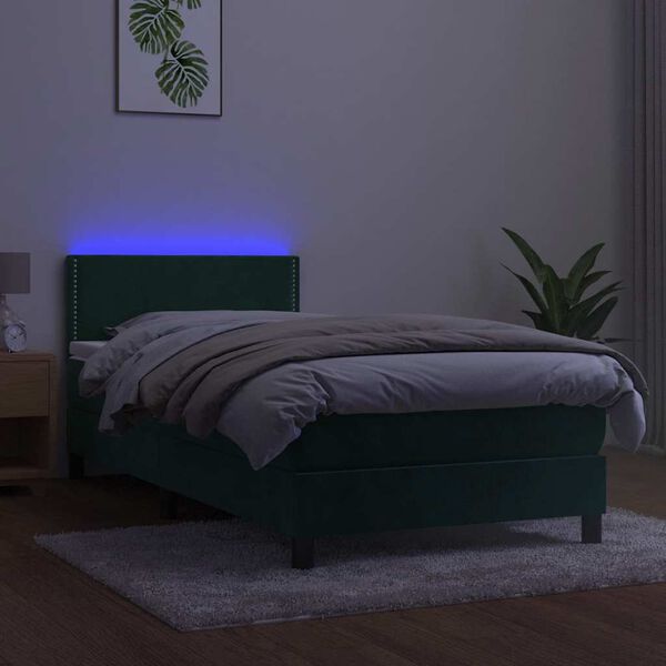 vidaXL Sommier &agrave; lattes de lit avec matelas et LED Vert fonc&eacute; 80x200cm