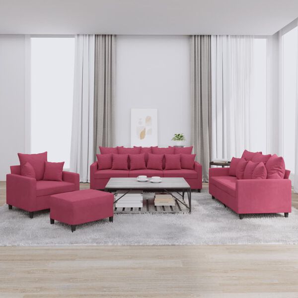 vidaXL Ensemble de canap&eacute;s 4 pcs avec coussins Rouge bordeaux Velours