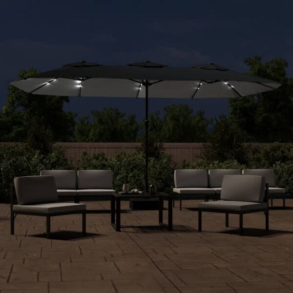 vidaXL Parasol de jardin à double tête avec LED noir 449x265 cm