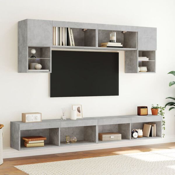 vidaXL Meubles TV avec lumi&egrave;res LED 2 pcs gris b&eacute;ton 100x30x30 cm
