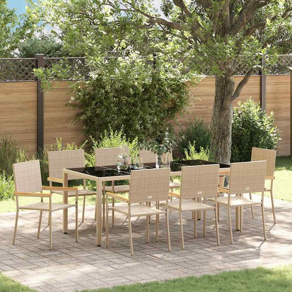 vidaXL Ensemble de salle à manger pour jardin 9 pcs Beige polyrotin