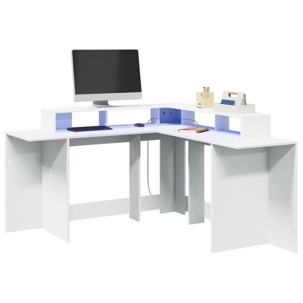 vidaXL Bureau avec lumières LED blanc 152x152x91 cm bois d'ingénierie