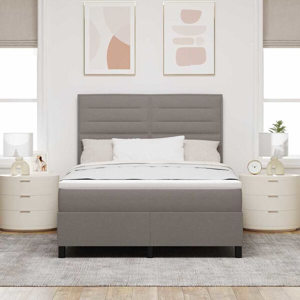 vidaXL Lit &agrave; ressorts avec matelas Taupe 140 x 200 cm tissu