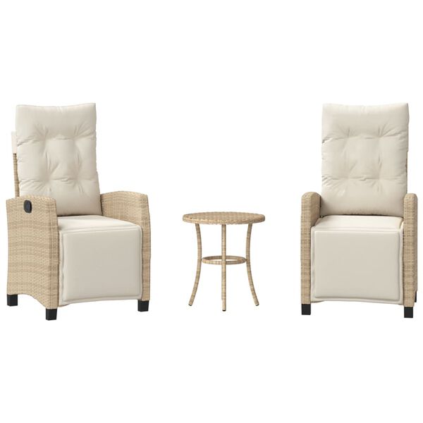 vidaXL Ensemble de bistro 3 pcs avec coussins beige r&eacute;sine tress&eacute;e