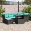 vidaXL Salon de jardin avec coussins 7 pcs noir r&eacute;sine tress&eacute;e acacia