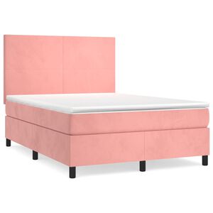 vidaXL Sommier &agrave; lattes de lit avec matelas Rose 140x200 cm Velours