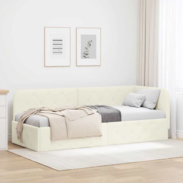 vidaXL Cadre de lit d'angle avec tête de lit Crème 80 x 200 cm Velours