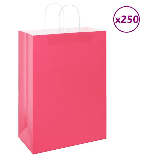 vidaXL Sacs en papier 250 pcs avec poign&eacute;es rose 32x17x44 cm