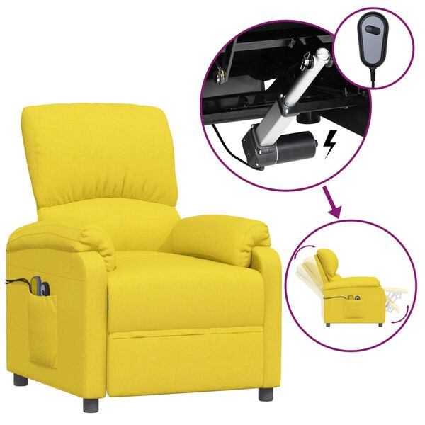 vidaXL Fauteuil &eacute;lectrique de massage Jaune clair Tissu
