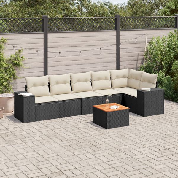 vidaXL Salon de jardin 7 pcs avec coussins noir r&eacute;sine tress&eacute;e