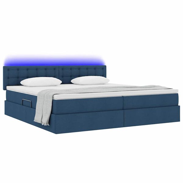vidaXL Lit avec rangement et LED avec matelas Bleu 200 x 200 cm tissu