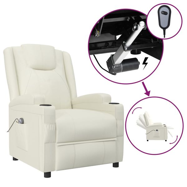vidaXL Fauteuil inclinable &eacute;lectrique Blanc cr&egrave;me Similicuir