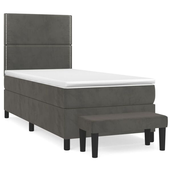 vidaXL Sommier &agrave; lattes de lit et matelas Gris fonc&eacute; 90x190 cm Velours