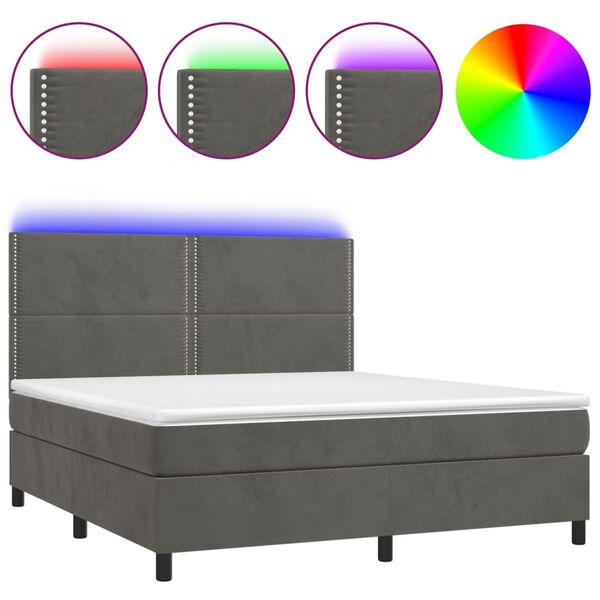 vidaXL Sommier &agrave; lattes de lit matelas et LED Gris fonc&eacute; 160x200 cm