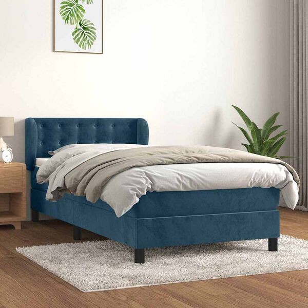 vidaXL Sommier &agrave; lattes de lit avec matelas Bleu fonc&eacute; 90x190 cm