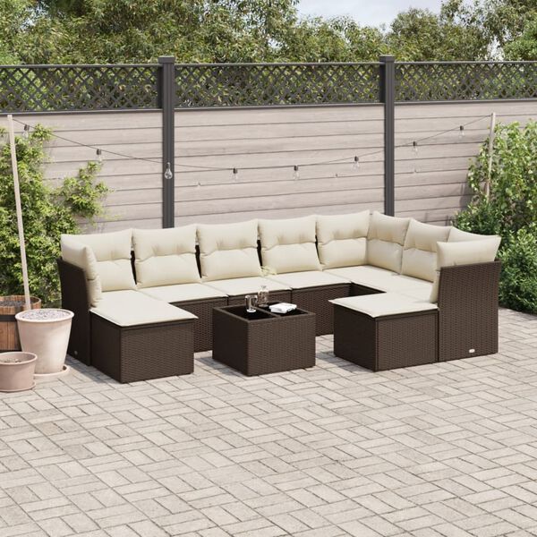 vidaXL Salon de jardin 10 pcs avec coussins marron r&eacute;sine tress&eacute;e