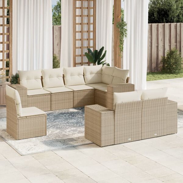 vidaXL Salon de jardin avec coussins 8 pcs beige r&eacute;sine tress&eacute;e