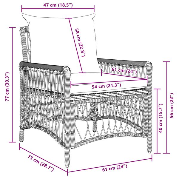 vidaXL Chaise de jardin avec coussin Beige 73 x 61 x 77 cm polyrotin
