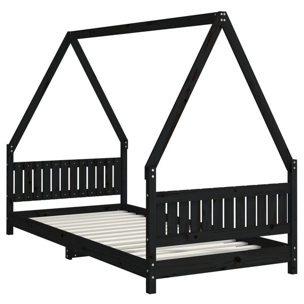 vidaXL Cadre de lit pour enfants noir 90x200 cm bois de pin massif