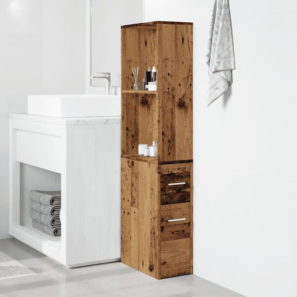 vidaXL Armoire de salle de bain &eacute;troite avec roulettes vieux bois
