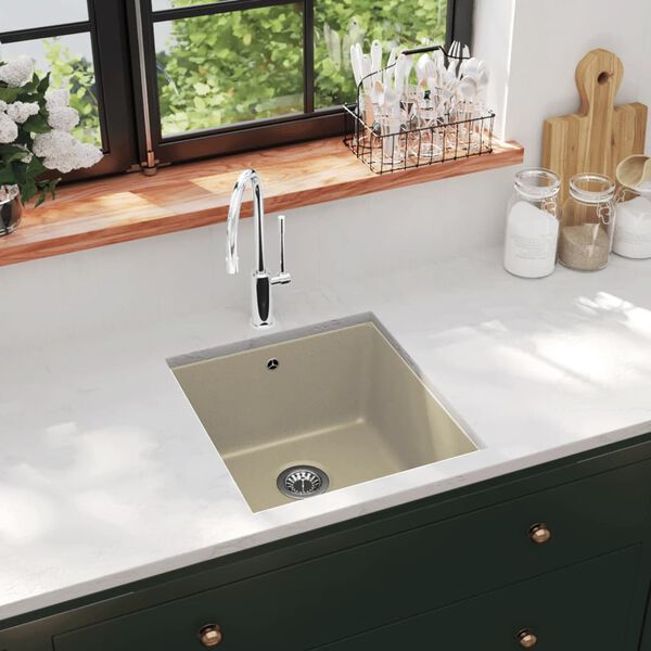 vidaXL &Eacute;vier de cuisine Granit Seul lavabo Beige