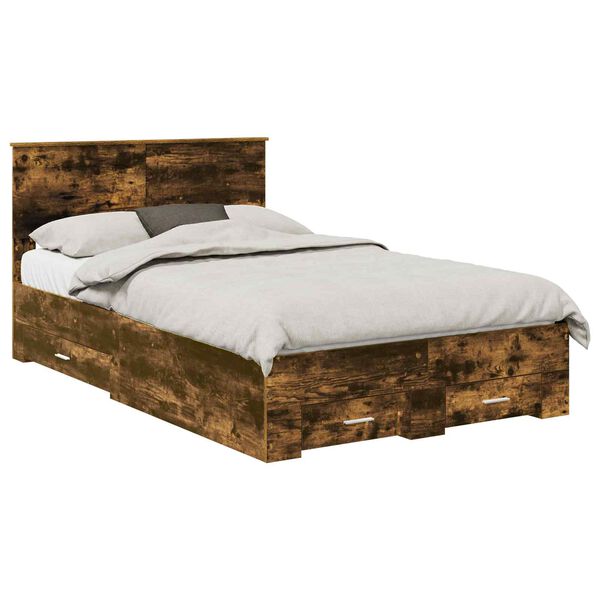vidaXL Cadre de lit Ch&ecirc;ne fum&eacute; 135 x 190 cm Bois d'ing&eacute;nierie