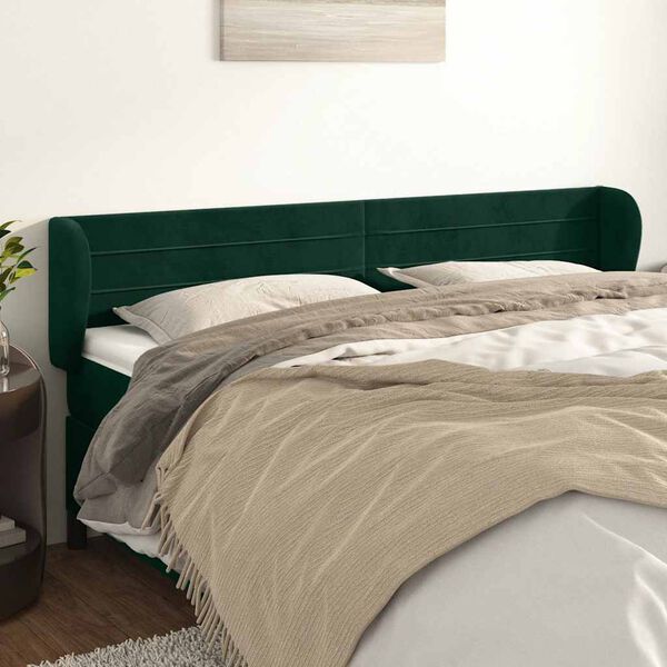 vidaXL T&ecirc;te de lit avec oreilles Vert fonc&eacute; 163x23x78/88 cm Velours
