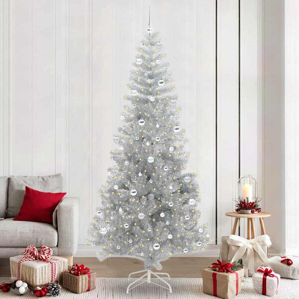 vidaXL Sapin de No&euml;l avec 300 LED avec support Argent 240 cm PET