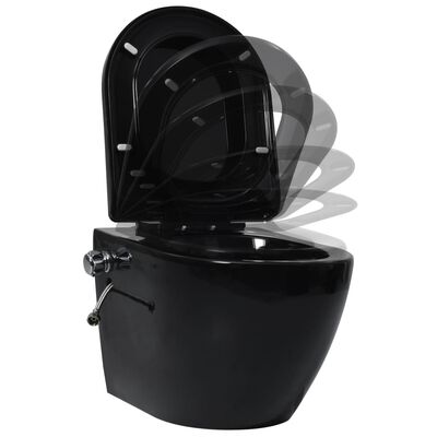 vidaXL Toilette suspendue et sans bord avec réservoir noir céramique