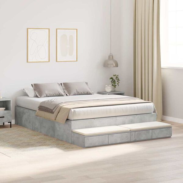 vidaXL Cadre de lit avec rangement Gris béton 160 cm Bois d'ingénierie
