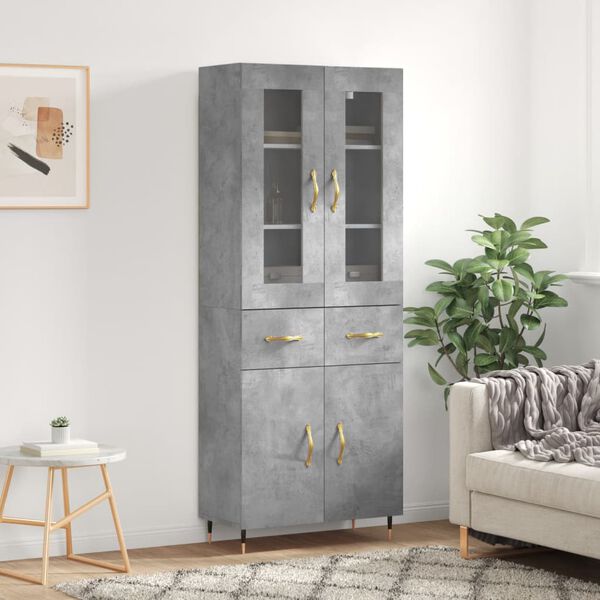 vidaXL Buffet haut Gris b&eacute;ton 69,5x34x180 cm Bois d'ing&eacute;nierie