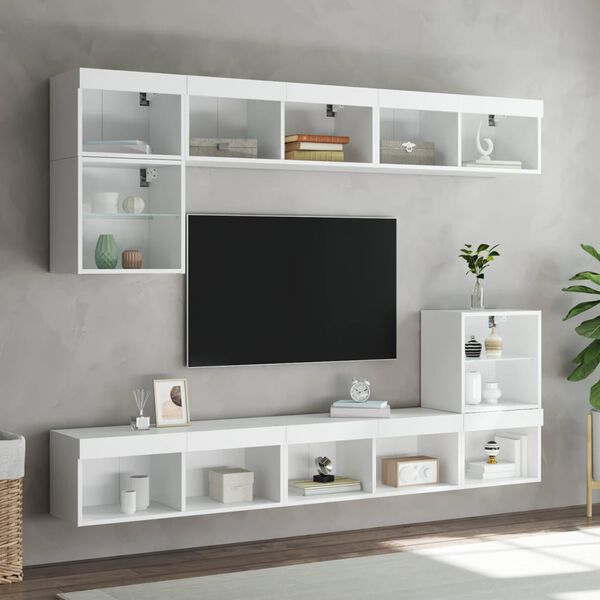 vidaXL Meubles TV avec lumi&egrave;res LED 2 pcs blanc 80x30x30 cm