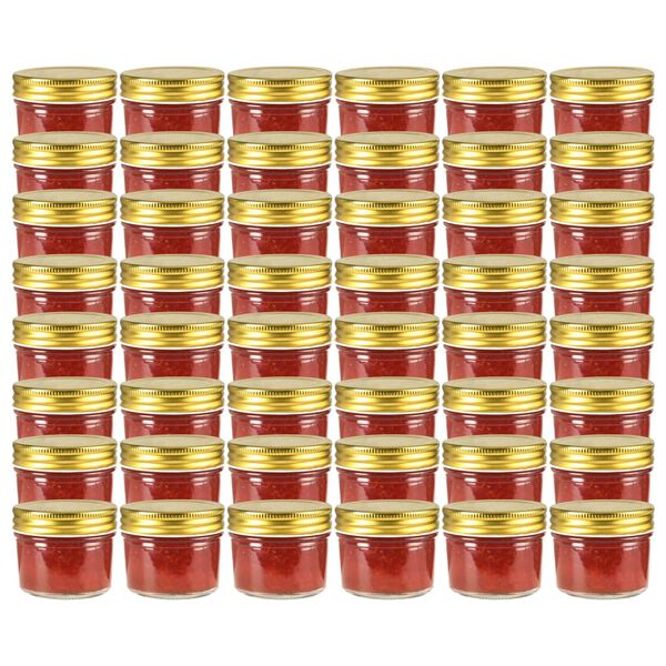 vidaXL 48 pcs Pots &agrave; confiture avec couvercle dor&eacute; Verre 110 ml