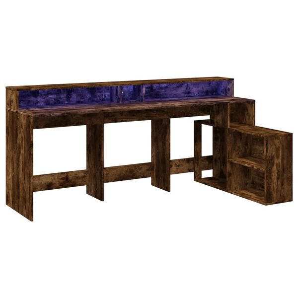 vidaXL Bureau et lumières LED chêne fumé 200x104x91cm bois ingénierie